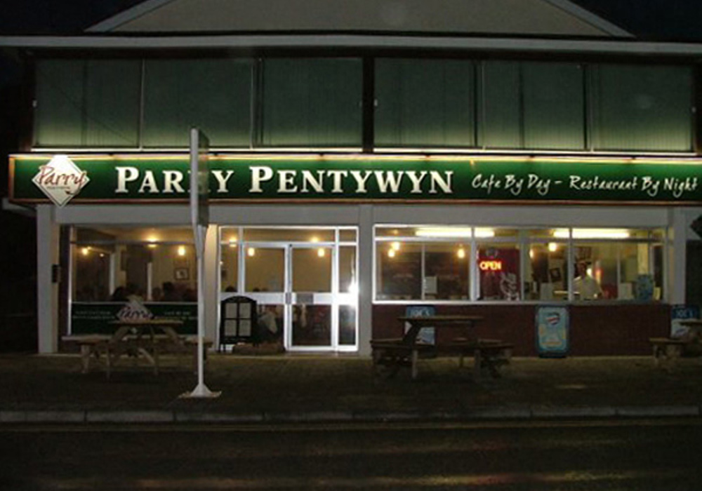 Parry Pentywyn premises illuminated at night with coordinated exterior signage