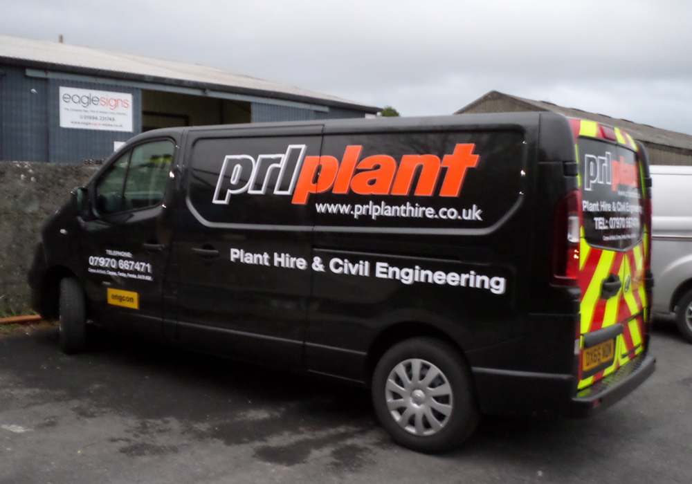 Black commercial van with PRI Plant branded vehicle livery