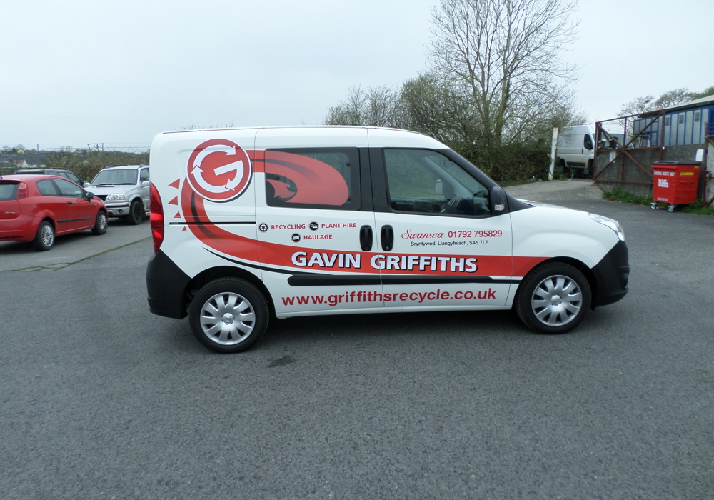 White commercial vehicle with red and black Gavin Griffiths graphics