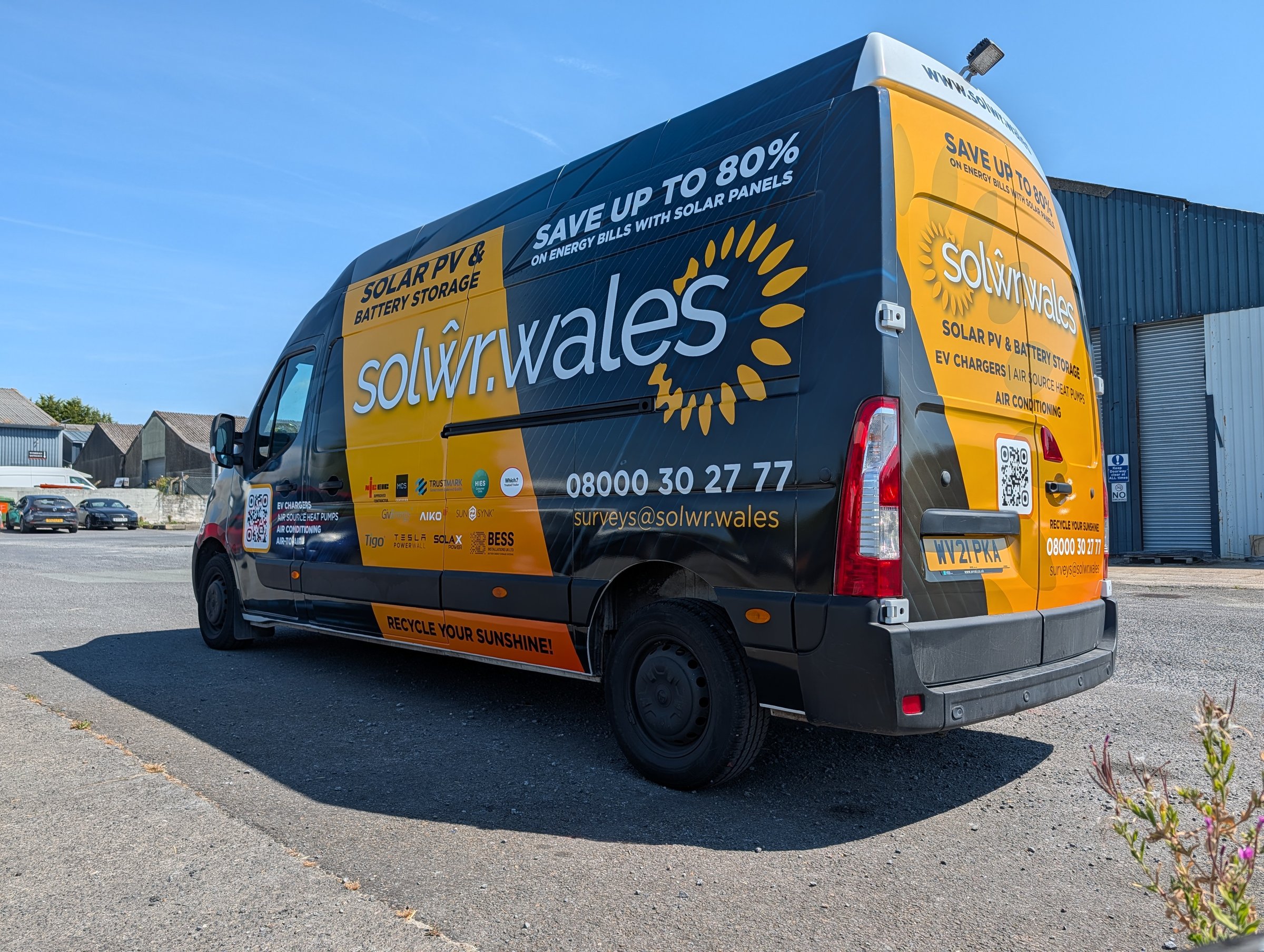 SOLŴR Wales wrapped van rear three-quarter view