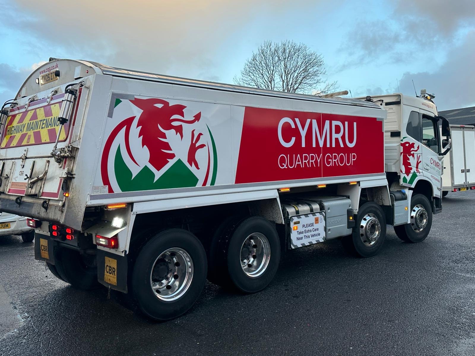 Cymru Quarry Group tipper vehicle rear three-quarter view